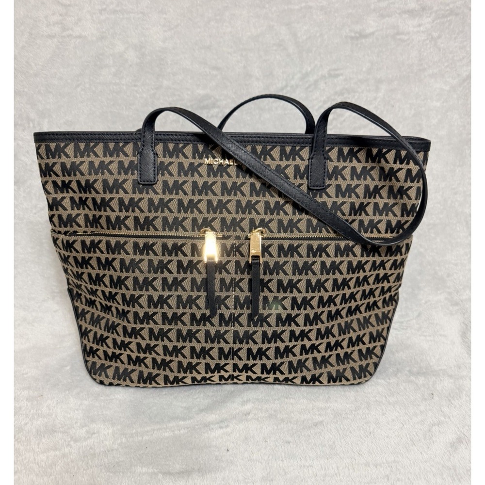 MICHAEL KORS MK Kempton Signature Beige Jacquard Tote Canvas NEW $198